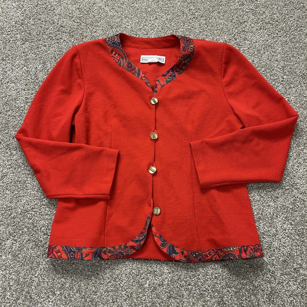 Vintage Pablo Collection Blazer Womens Petite 12 Red Paisley Button Front USA